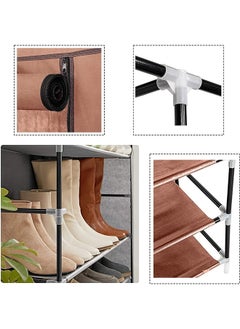 SKY-TOUCH 10 Tiers Simple Shoe Cabinet 160x60x30cm Shoe Dust Cover Folding Creative Home Shoe Rack with Dustproof Closet Storage Organizer  Brown  - Image 3