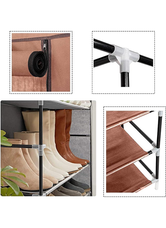 SKY-TOUCH 10 Tiers Simple Shoe Cabinet 160x60x30cm Shoe Dust Cover Folding Creative Home Shoe Rack with Dustproof Closet Storage Organizer  Brown  - Image 3