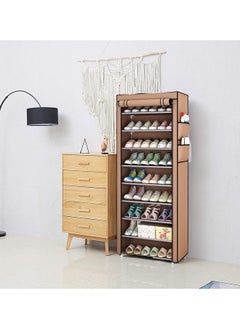 SKY-TOUCH 10 Tiers Simple Shoe Cabinet 160x60x30cm Shoe Dust Cover Folding Creative Home Shoe Rack with Dustproof Closet Storage Organizer  Brown  - Image 2
