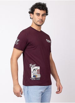 OCTAVE Octave Men's Solid Color Cotton  Anime/Graphic T-shirt ,Wine  - Image 3