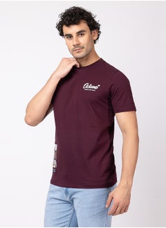 OCTAVE Octave Men's Solid Color Cotton  Anime/Graphic T-shirt ,Wine  - Image 4