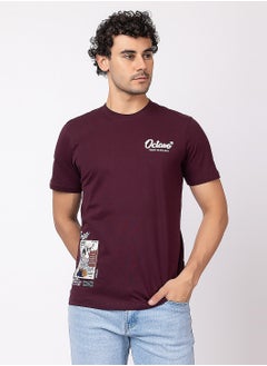 OCTAVE Octave Men's Solid Color Cotton  Anime/Graphic T-shirt ,Wine  - Image 5