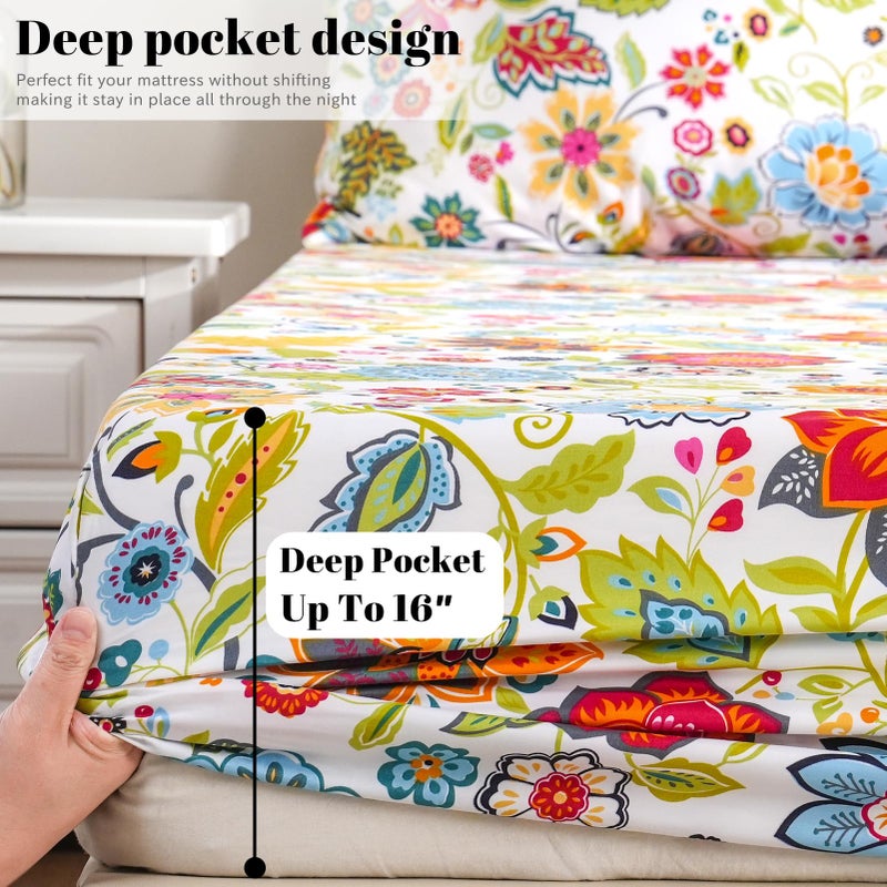 Bedlifes Queen Sheet Set Ultra Soft Breathable Silky Flower Bed Sheets Deep Pocket 100% Microfiber Bedding Sheets 4 Piece Queen Size Floral Spring - Image 5