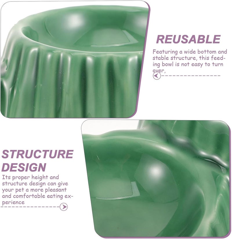 Ceramic Raised Cat Bowl and Elevated Dog Feeding Bowl with Neck Protection, Dual Height Tilted Design, Green Pet Food and Water Dish for Cats and Dogs - Image 3