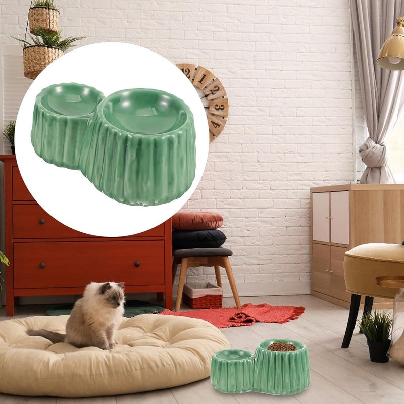 Ceramic Raised Cat Bowl and Elevated Dog Feeding Bowl with Neck Protection, Dual Height Tilted Design, Green Pet Food and Water Dish for Cats and Dogs - Image 5