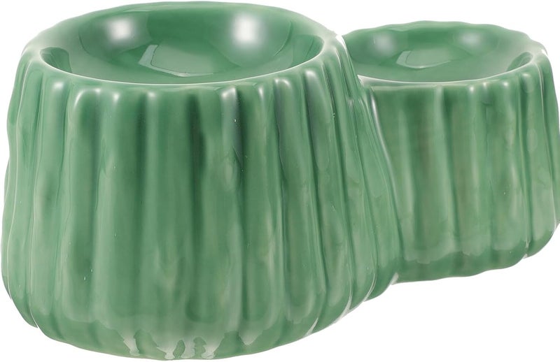 Ceramic Raised Cat Bowl and Elevated Dog Feeding Bowl with Neck Protection, Dual Height Tilted Design, Green Pet Food and Water Dish for Cats and Dogs - Image 1