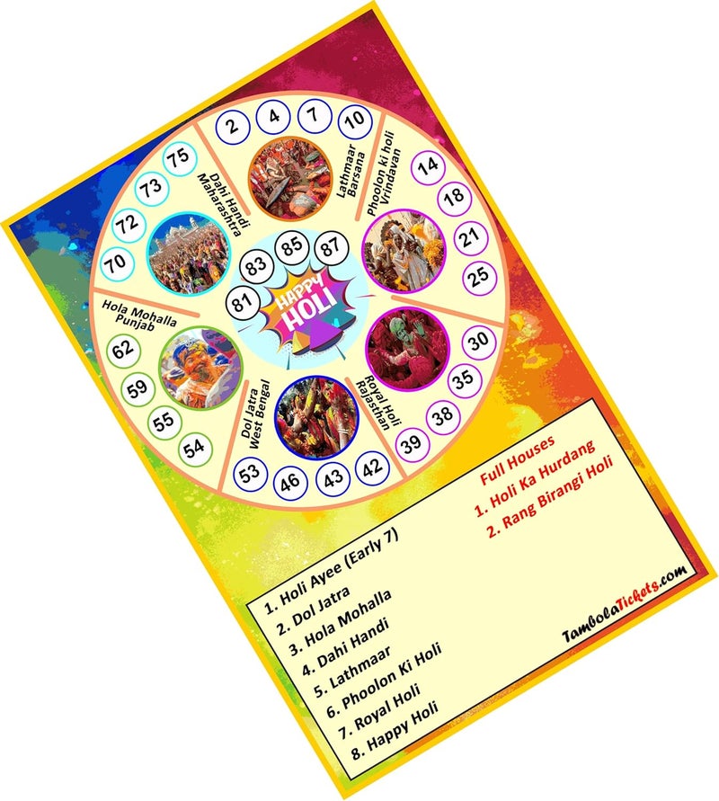 TambolaTickets.com TambolaTicketscomHoli Ka Hurdang Special with Dividends tambola Tickets Bingo housie lotto Printed on Hard Sheet Big Size Tickets 24 Cards 