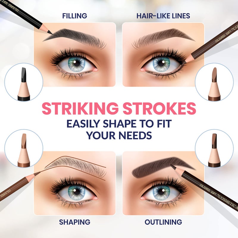Stylia Waterproof Eyebrow Pencils For Women â€“ Long-Lasting Microblading Supplies Brow Pencil, Perfect for Eyebrow Shaper, Filling & Defining Natural-Looking Brow - (12PC Black) - Image 2