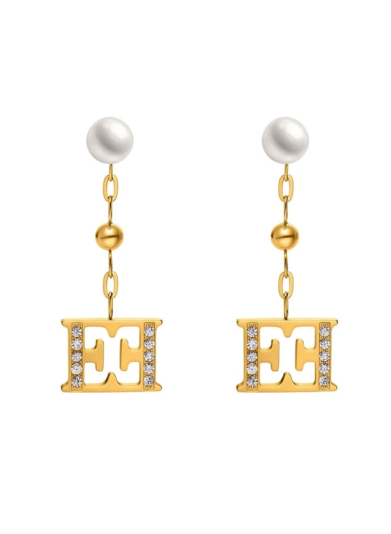ESCADA Florence Drop Earrings for Women Delicate Beads, Crystal-Embedded Logo, Chic Statement Piece