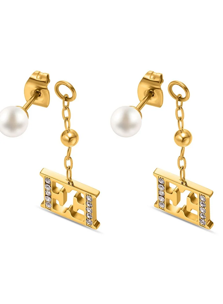 ESCADA Florence Drop Earrings for Women Delicate Beads, Crystal-Embedded Logo, Chic Statement Piece