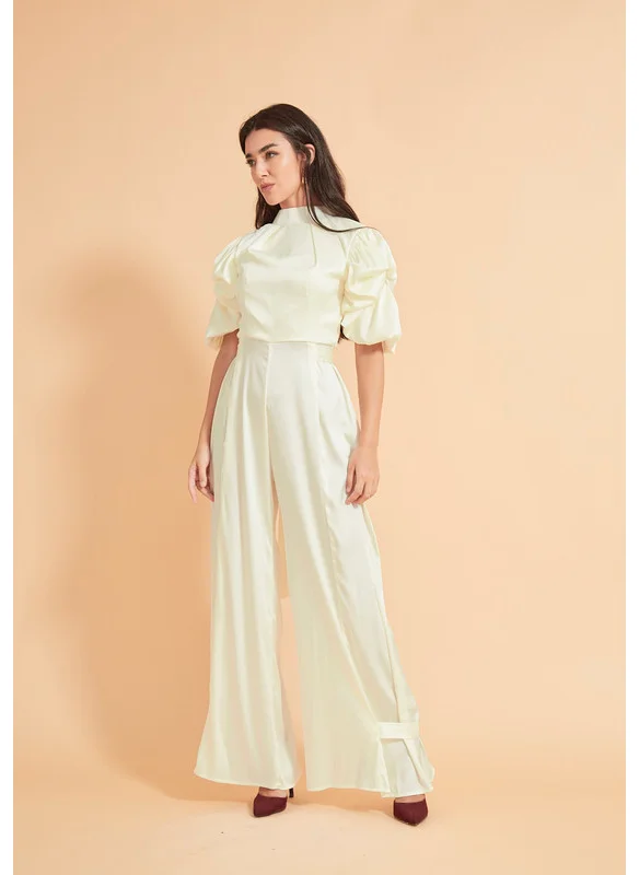 ذوق High Neck Double Puff Sleeve Jumpsuit