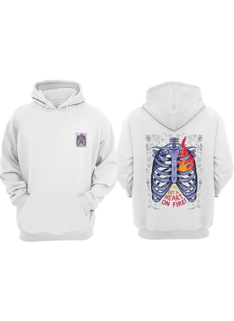 Unisex I and Got A Heart On Fire Design Front Back Printed Regular Fit White Sweatshirt