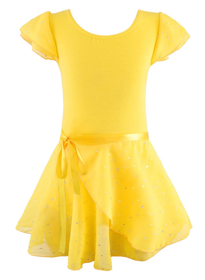 EQSJIU Dance Outfits Bright Yellow Leotards with Skirt Gymnastics Leotards for Girls Majorette Dance Uniforms 11-12 Years - Image 1