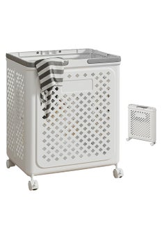 Rolling Folding Laundry Hamper,Laundry Basket with Wheels and Handles,Plastic Laundry Room Bathroom Storage Organizer,Can Be Folded to Save Space,Easy to Move 49 * 36 * 28 cm