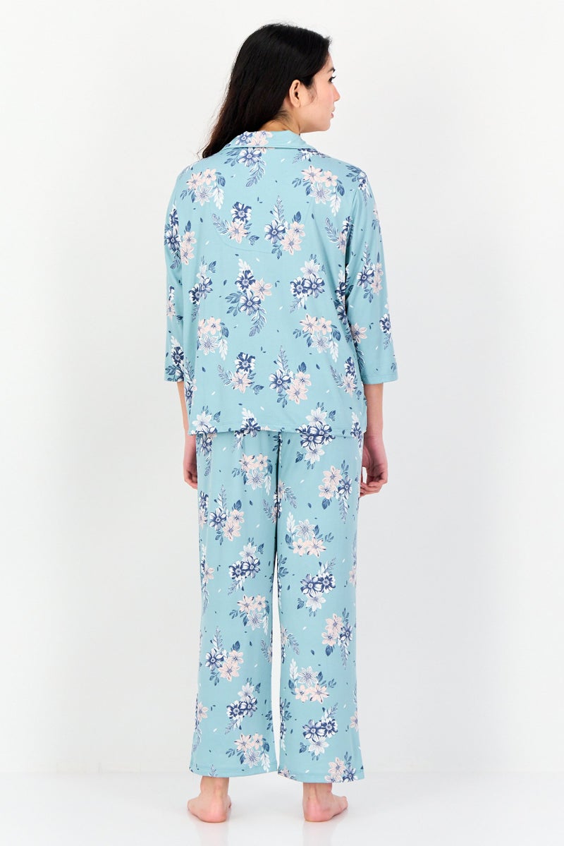 Jones New York Women 2 Pcs Floral Print Top And Pyjamas Sleepwear Set, Multicolor - Image 4