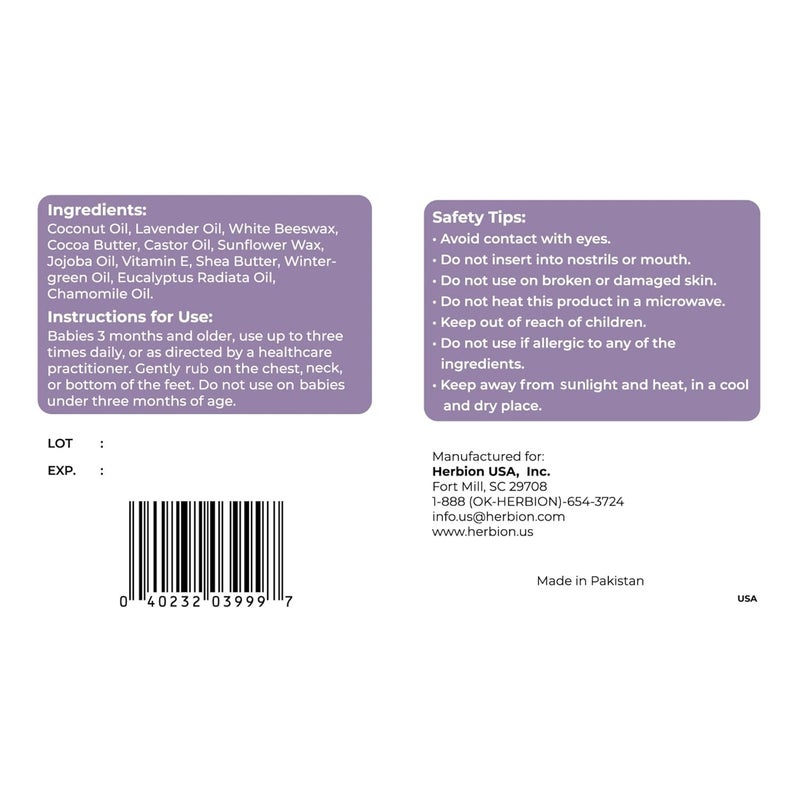 HERBION Naturals Baby Chest Rub Ages 3 Months AllNatural Soothing Ointment with Coconut Oil Eucalyptus Lavender Chamomile Shea Butter Petroleum  MentholFree NonGMO 353 Oz Pack of 1 - Image 2