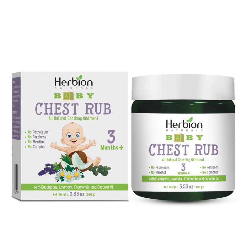HERBION Naturals Baby Chest Rub Ages 3 Months AllNatural Soothing Ointment with Coconut Oil Eucalyptus Lavender Chamomile Shea Butter Petroleum  MentholFree NonGMO 353 Oz Pack of 1 - Image 1