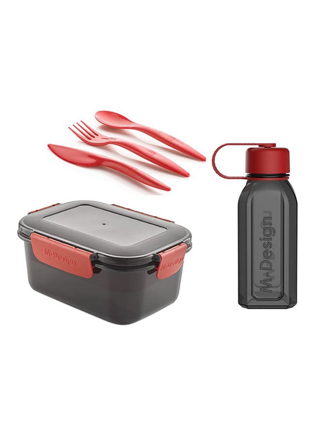 m-design - Lunch Set - 1.1L Lunch Box, 500ml Water Bottle & 3pc. Cutlery Set - Black - Image 1