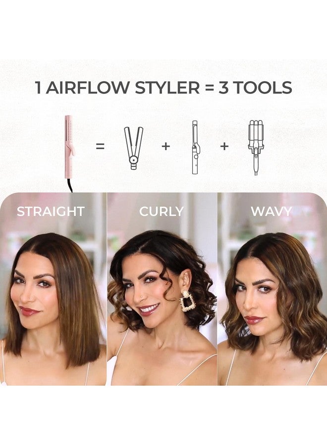 TYMO TYMO Airflow Curling Iron for Lasting Curls - Flat Iron Hair Straightener and Curler 2 in 1, Anti-Scald Ionic Curling Wand 1.25 Inch, 360° Cool Air, 5 Temps & Dual Voltage for Long Short Hair, Pink  - Image 3