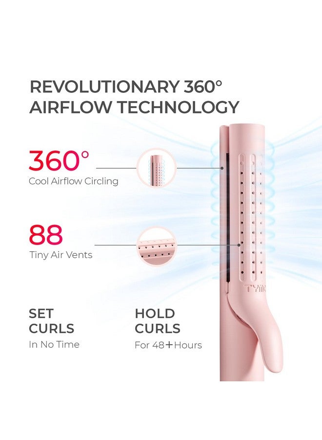 TYMO TYMO Airflow Curling Iron for Lasting Curls - Flat Iron Hair Straightener and Curler 2 in 1, Anti-Scald Ionic Curling Wand 1.25 Inch, 360° Cool Air, 5 Temps & Dual Voltage for Long Short Hair, Pink  - Image 2