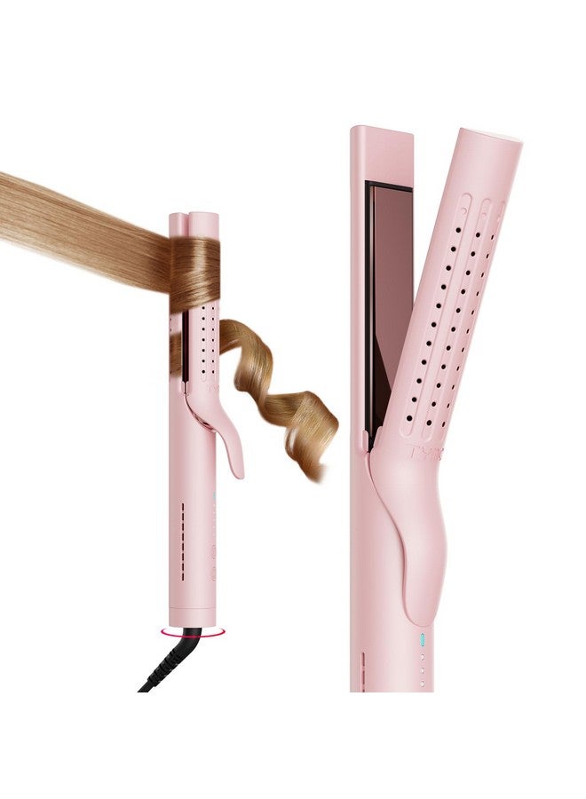 TYMO TYMO Airflow Curling Iron for Lasting Curls - Flat Iron Hair Straightener and Curler 2 in 1, Anti-Scald Ionic Curling Wand 1.25 Inch, 360° Cool Air, 5 Temps & Dual Voltage for Long Short Hair, Pink  - Image 1