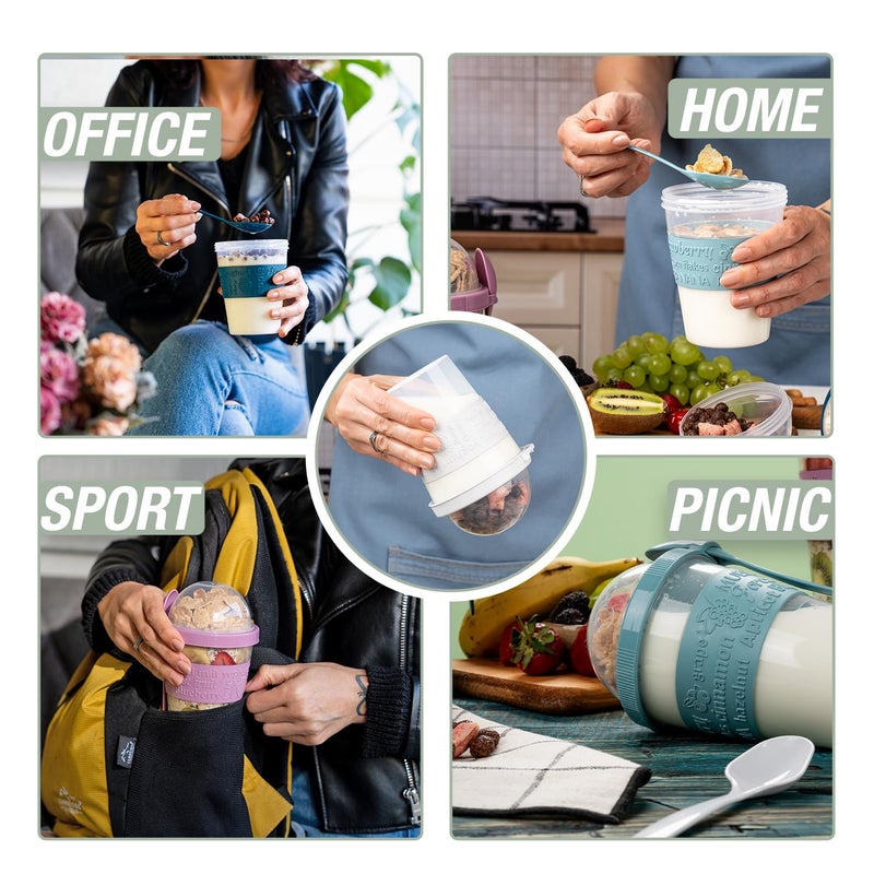 EYNEL 4 Pack Reusable On The Go Yogurt Parfait Cups, Breakfast Plastic Containers with Lids and Spoons, Perfect Jars for Overnight Oats Cereal Granola Oatmeal Smoothies and Snack Prep - Image 4