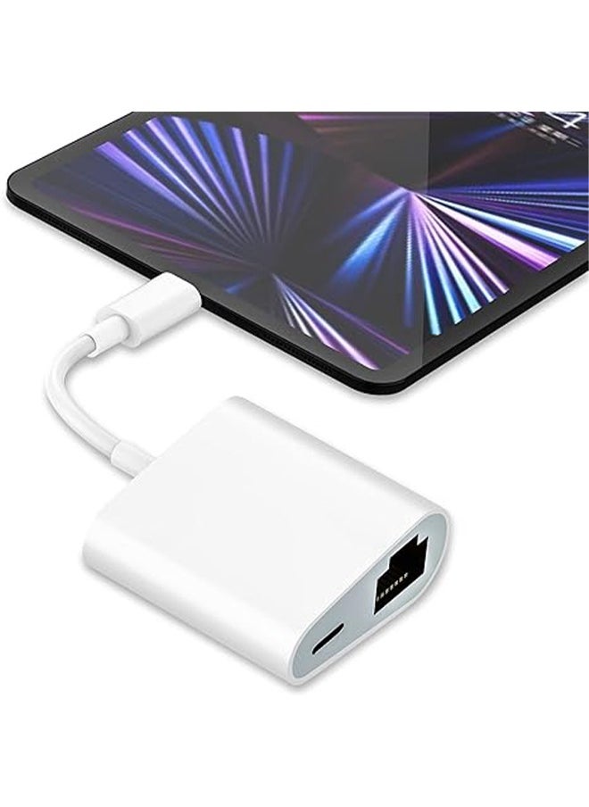 AOLION - Lightning to Ethernet Adapter 2 in 1 RJ45 Ethernet LAN Network Adapter with Charge Port Compatible with iPhone/iPad/iPod Plug and Play Supports 100Mbps Ethernet Network White - Image 1
