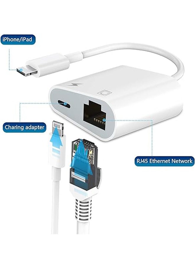 AOLION - Lightning to Ethernet Adapter 2 in 1 RJ45 Ethernet LAN Network Adapter with Charge Port Compatible with iPhone/iPad/iPod Plug and Play Supports 100Mbps Ethernet Network White - Image 1