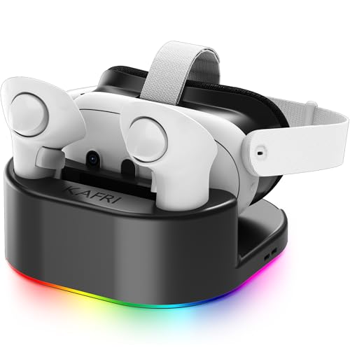 KAFRI Charging Dock for Meta/Oculus Quest 3/3s/2 Headset, VR Accessories Charger Station with RGB Light, Display Stand and 2 USB C Charger for Head Strap or Other Devices, Gamer Gift for Men Boyfriend - Image 1