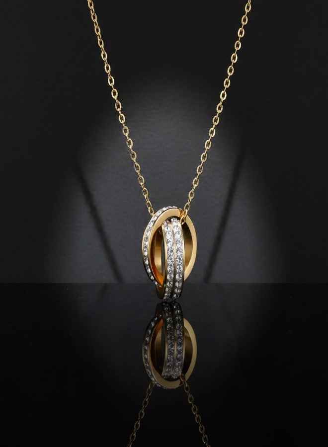 Peora Cubic Zirconia Studded Gold Plated Fancy Pendant Chain Necklace Fashion Jewellery for Women - Image 3
