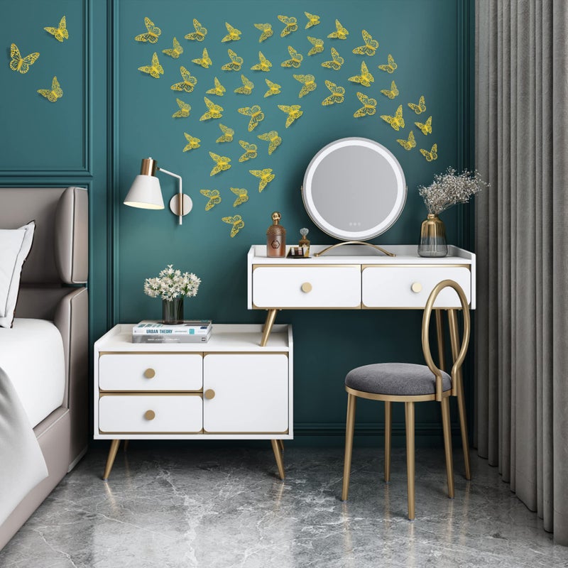 SAOROPEB 3D Butterfly Wall Stickers, 72Pcs 3 Sizes 3 Styles, Removable Metallic Wall Decals Fridge Sticker Room Mural Decoration for Kids Bedroom Nursery Classroom Party Wedding Decor DIY Gift (Gold) - Image 3