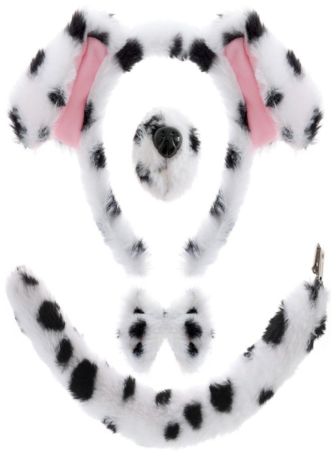 Jmkcoz 4 Pcs Dalmatian Dog Costume Set Dalmatian Puppy Dog Ears Headband Tail Nose Bow Tie for Halloween Animal Cosplay Party (White) - Image 1