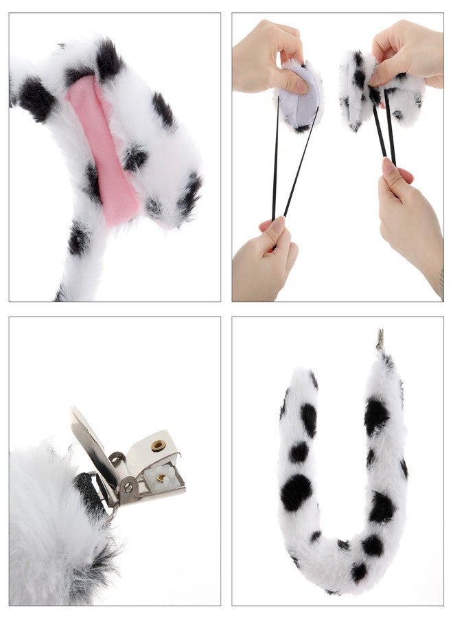 Jmkcoz 4 Pcs Dalmatian Dog Costume Set Dalmatian Puppy Dog Ears Headband Tail Nose Bow Tie for Halloween Animal Cosplay Party (White) - Image 3