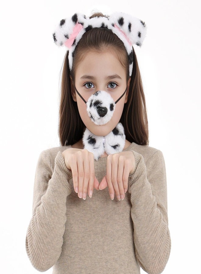 Jmkcoz 4 Pcs Dalmatian Dog Costume Set Dalmatian Puppy Dog Ears Headband Tail Nose Bow Tie for Halloween Animal Cosplay Party (White) - Image 5