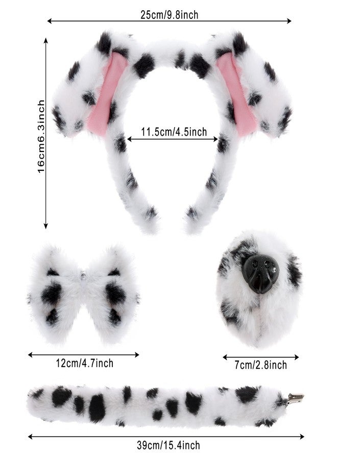 Jmkcoz 4 Pcs Dalmatian Dog Costume Set Dalmatian Puppy Dog Ears Headband Tail Nose Bow Tie for Halloween Animal Cosplay Party (White) - Image 2
