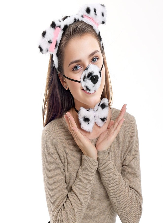 Jmkcoz 4 Pcs Dalmatian Dog Costume Set Dalmatian Puppy Dog Ears Headband Tail Nose Bow Tie for Halloween Animal Cosplay Party (White) - Image 4