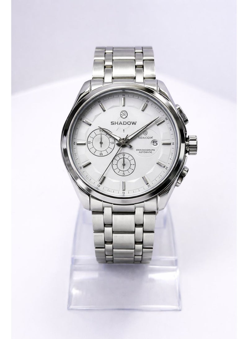 شادو SHADOW Velocity SD2505M Men’s Chronograph Watch Stainless Steel Silver Strap White Dial Quartz Analog Water Resistant - Image 1