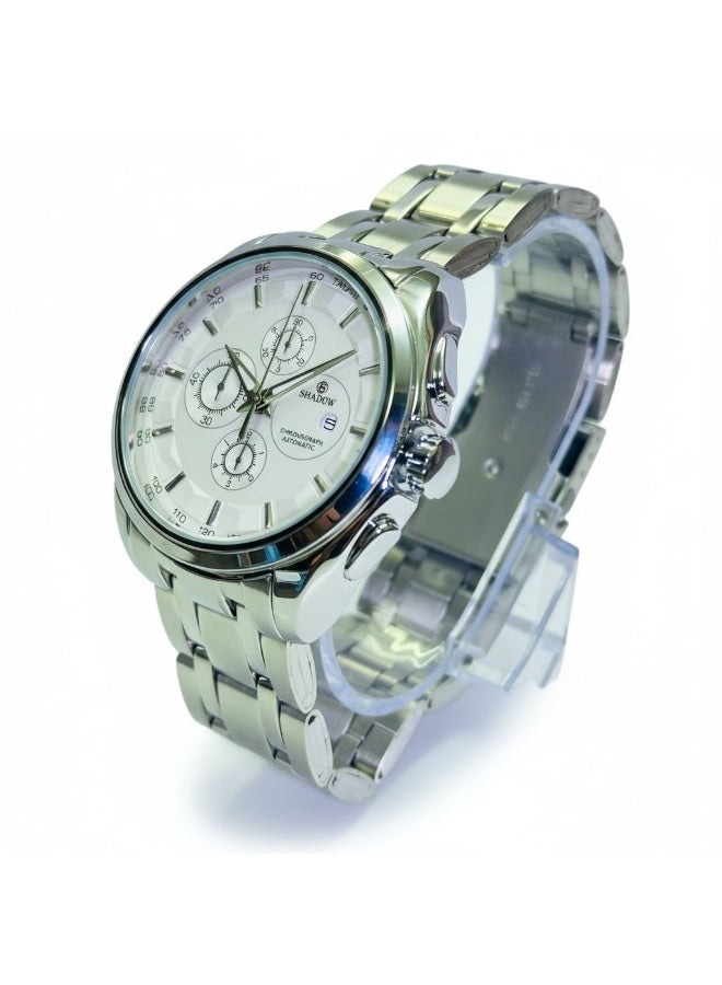 شادو SHADOW Velocity SD2505M Men’s Chronograph Watch Stainless Steel Silver Strap White Dial Quartz Analog Water Resistant - Image 2