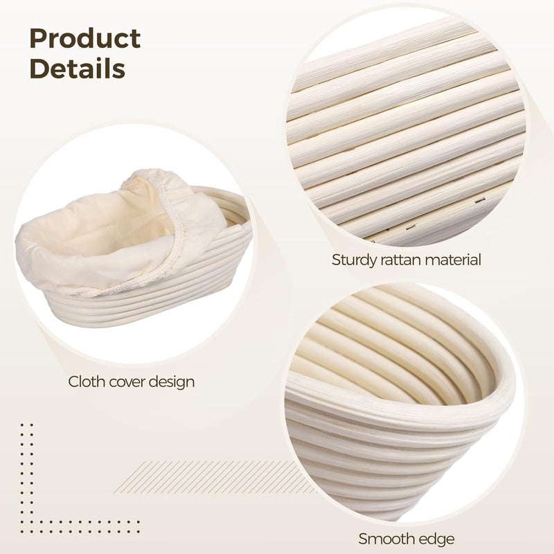 Four Rattan Oval Proofing Baskets With Cloth Liners, Excellent For Sourdough Baking In Home And Restaurant Kitchens, 9.8 X 5.9 X 3.1 Inches, Easy Care - Image 2