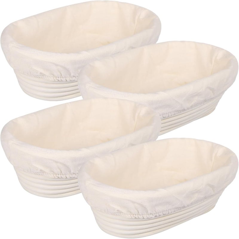 Four Rattan Oval Proofing Baskets With Cloth Liners, Excellent For Sourdough Baking In Home And Restaurant Kitchens, 9.8 X 5.9 X 3.1 Inches, Easy Care - Image 4