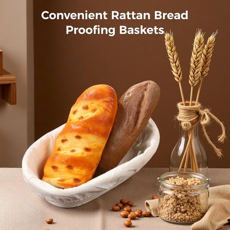 Four Rattan Oval Proofing Baskets With Cloth Liners, Excellent For Sourdough Baking In Home And Restaurant Kitchens, 9.8 X 5.9 X 3.1 Inches, Easy Care - Image 5