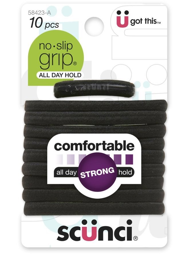 Scunci Large No Slip Elastics, Black, 10 Count (Pack of 1) - Image 1