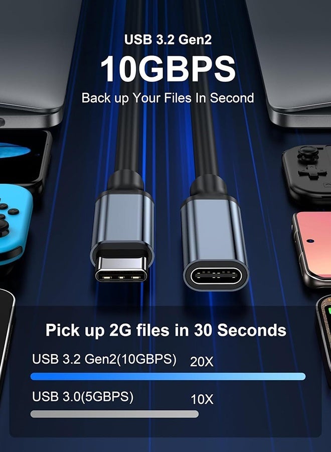 Tersely USB C 3.2 Extension Cable 1m, 100W Charging Speed, 20Gbps Data Transfer, 4K 60Hz Video Type C Extender Cord, Male to Female Cable for Laptop Tablet Mobile Phone, and More - Image 3