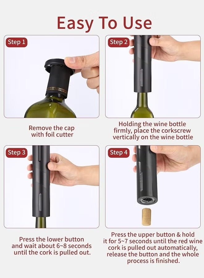 AMOROM Automatic Electric Wine Bottle Opener, One Touch Electric Cork Remover With Hidden Foil Cutter, Rechargeable Wine Opener For Home Bar Party Use, Large Capacity Battery Works For 170 Bottles - Image 3