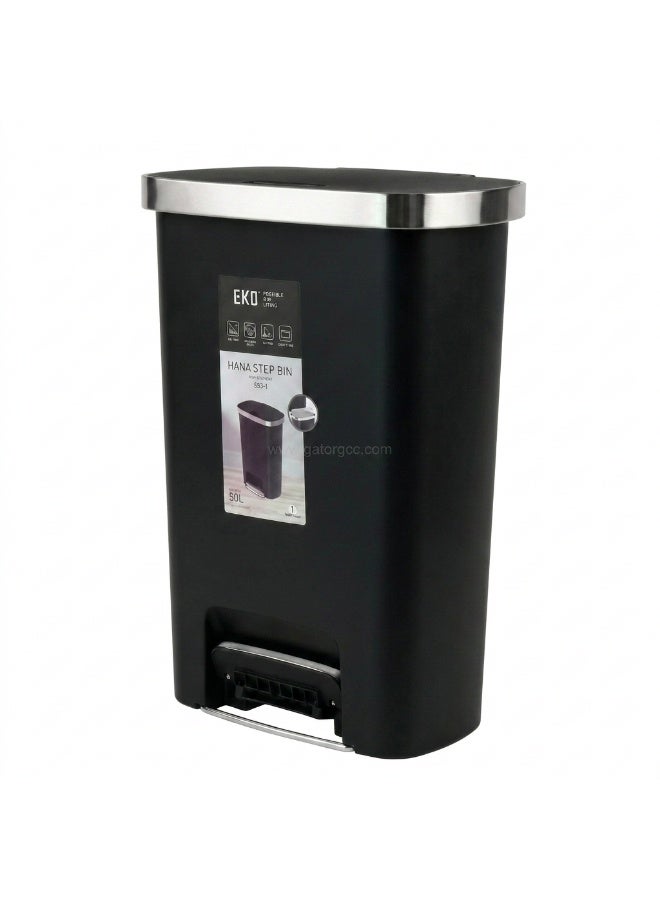 EKO Hana Step Bin K-50 | Hands-Free Pedal Waste Bin | Soft Close Lid | Stainless Steel Rim | 50L | Black - Image 1