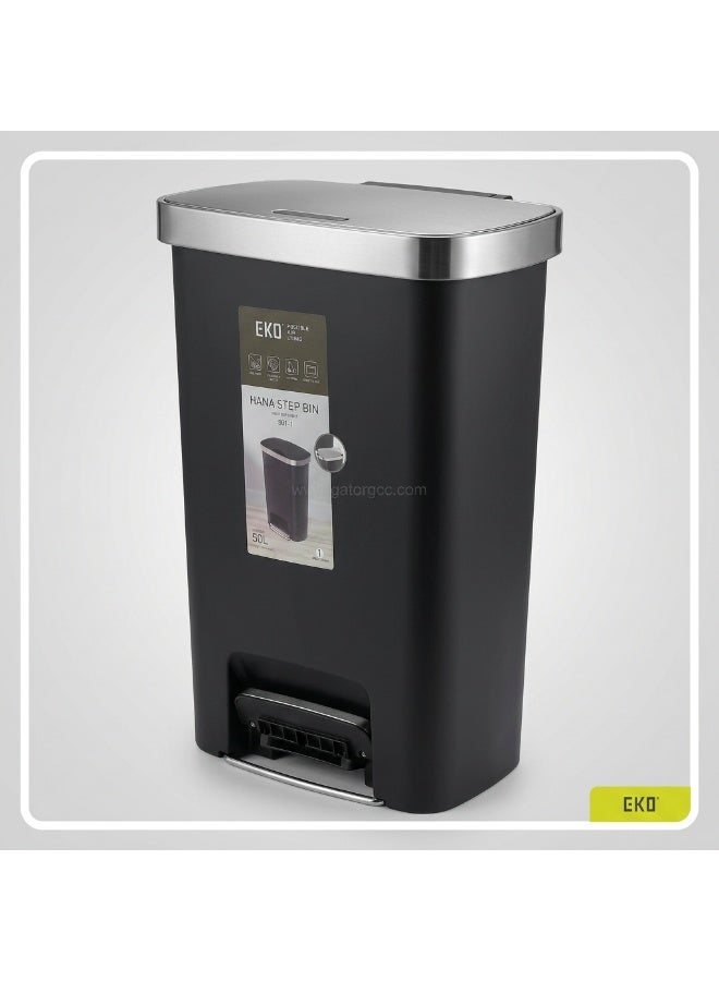 EKO Hana Step Bin K-50 | Hands-Free Pedal Waste Bin | Soft Close Lid | Stainless Steel Rim | 50L | Black - Image 3