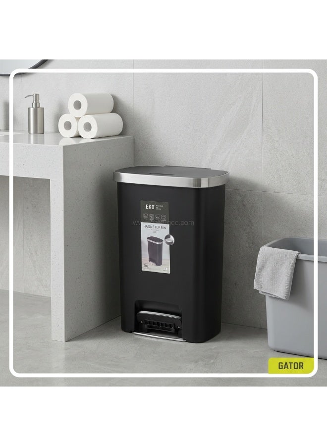 EKO Hana Step Bin K-50 | Hands-Free Pedal Waste Bin | Soft Close Lid | Stainless Steel Rim | 50L | Black - Image 5