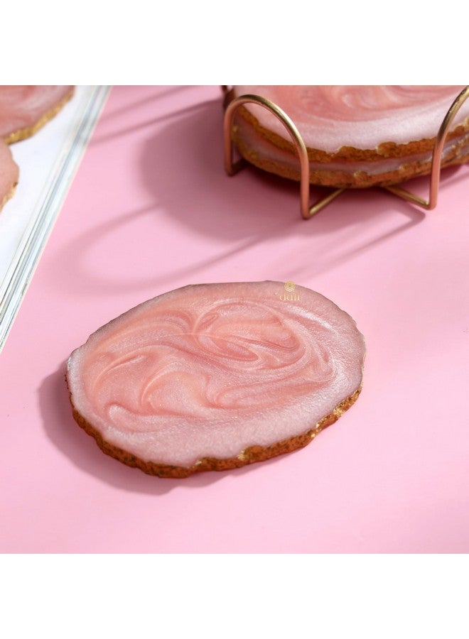 DULI مجموعة دُولي من الأكواب الراتنجية 6 مع حامل - أكواب نبيذ للبار للطاولة - مجموعة من 6 أكواب رخامية أنيقة وعصرية مصنوعة يدويًا مع حامل (أكواب راتنجية مع حامل: وردي) - Image 2