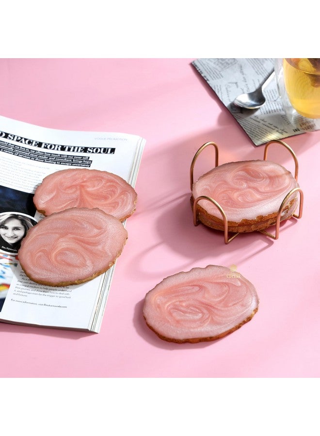 DULI مجموعة دُولي من الأكواب الراتنجية 6 مع حامل - أكواب نبيذ للبار للطاولة - مجموعة من 6 أكواب رخامية أنيقة وعصرية مصنوعة يدويًا مع حامل (أكواب راتنجية مع حامل: وردي) - Image 1