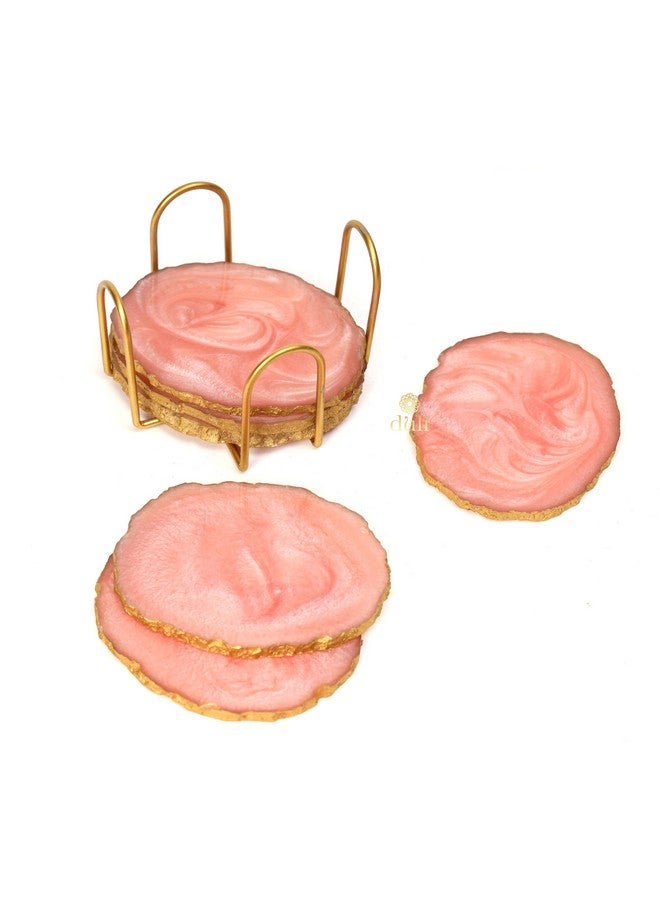 DULI مجموعة دُولي من الأكواب الراتنجية 6 مع حامل - أكواب نبيذ للبار للطاولة - مجموعة من 6 أكواب رخامية أنيقة وعصرية مصنوعة يدويًا مع حامل (أكواب راتنجية مع حامل: وردي) - Image 4